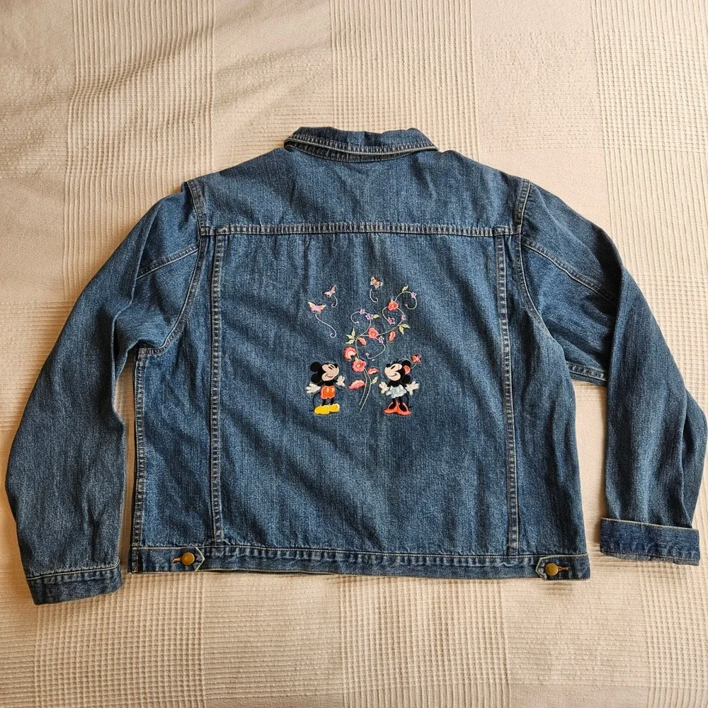 Disney Denim Jacket Mickey & Minnie Mouse Embroidered Jean Women XXL - Picture 3 of 12